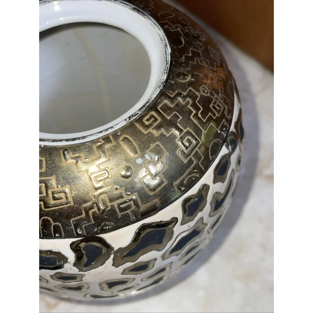 Vintage Macau Stamped‎ - Bud Vase Black & Gold Leopard Print